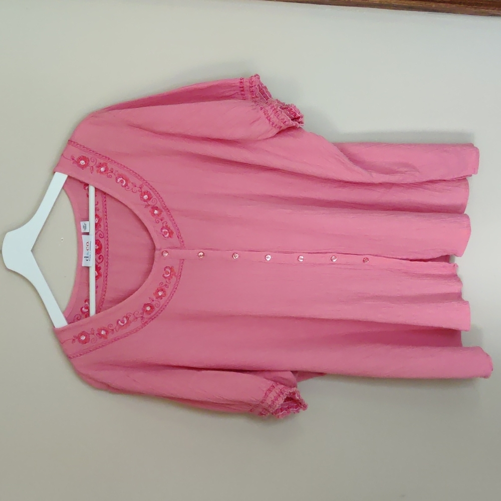 Pink cotton 3x crinkle blouse Denim & Co